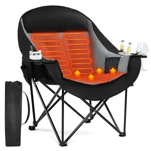 PUVASIA oversized heated camping chair with multiple storage compartments