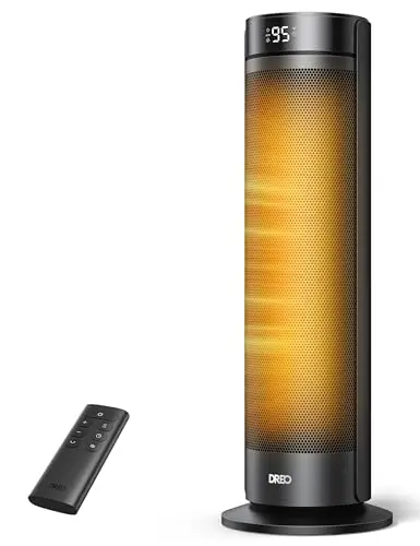 Dreo 23-inch black ceramic tower heater with dual motors